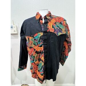 Vintage Silver Canyon Western Shirt Cowboy Rodeo Colorblock USA Made L